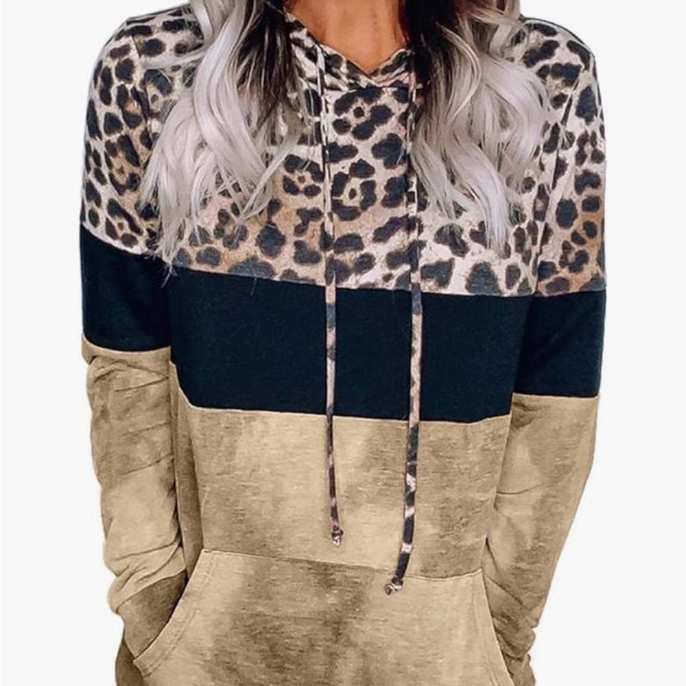 🩷ROSKIKI Loose Leopard Tie Dye Drawstring Hoodie with pockets Size M